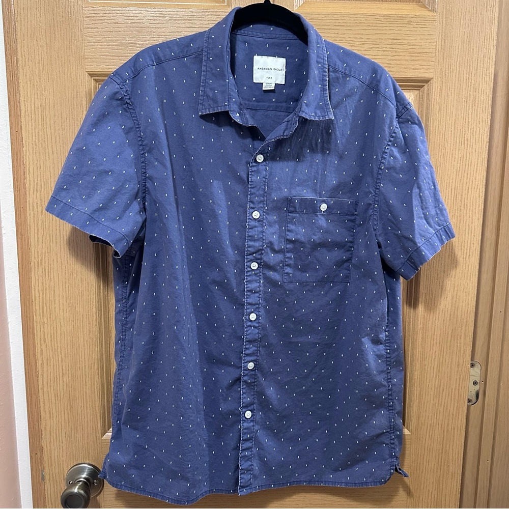 American Eagle Outfitters Blue Button-Up with White Arrow Pattern